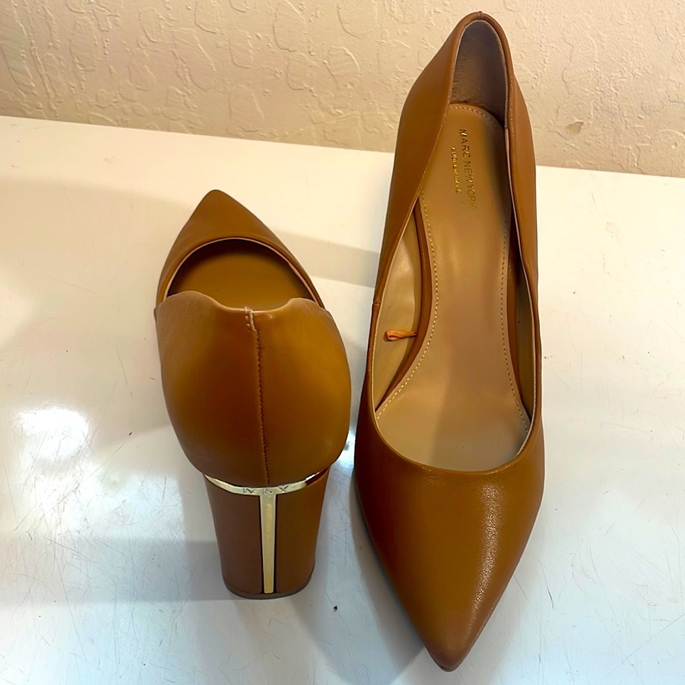 Marc New York, camel/tan with gold accent on heel, pumps size 11. 3.5 in heel